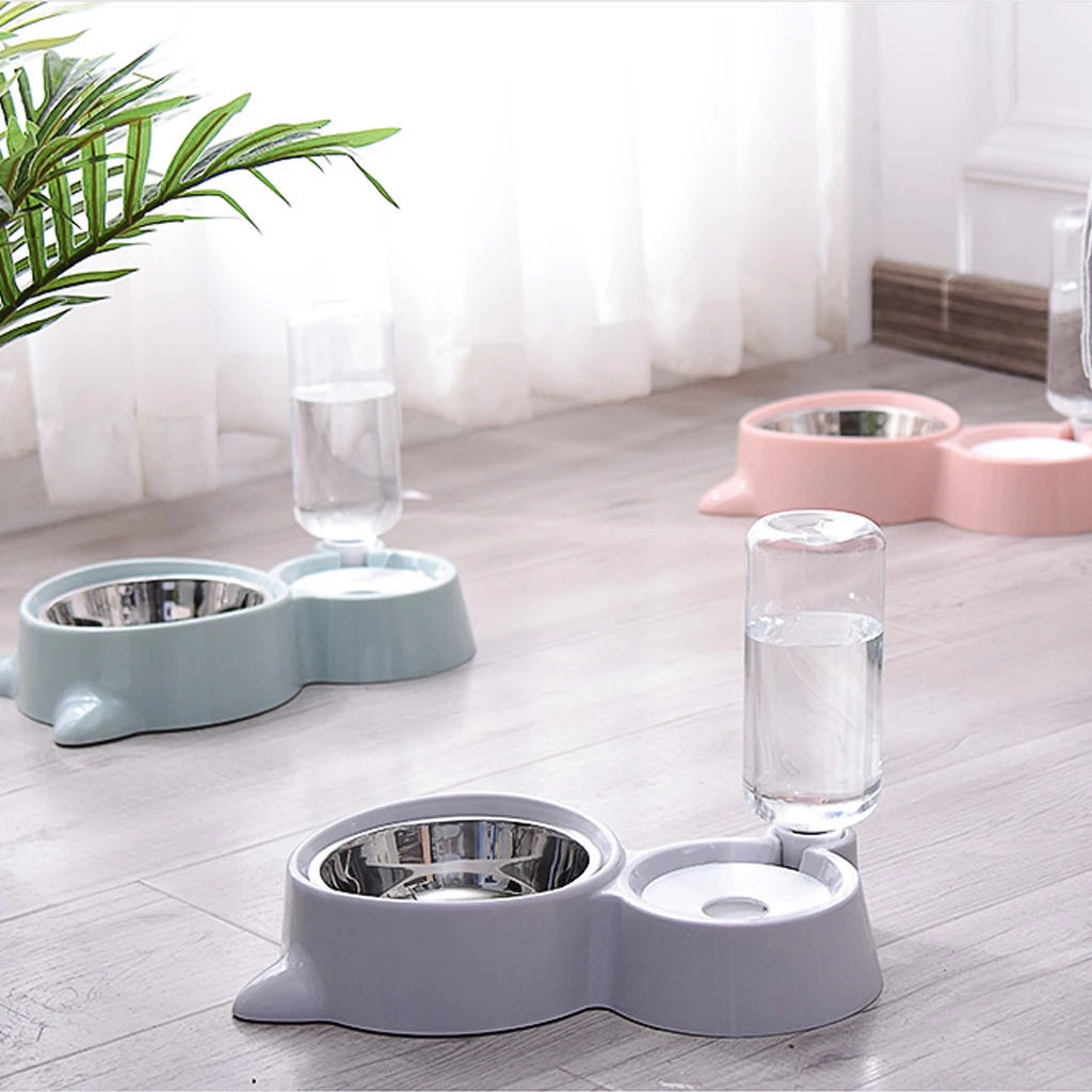 Pet Cat Bowl Double Bowl Automatic Drinking Fountain Dog Drinking Water Cat Kitten Drinking Water Food 4