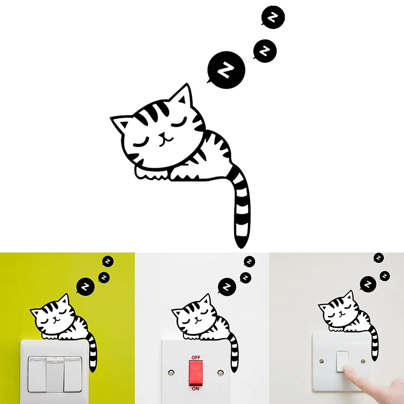 DIY Забавные милые наклейки для спящего кота водонепроницаемые на стену украшение