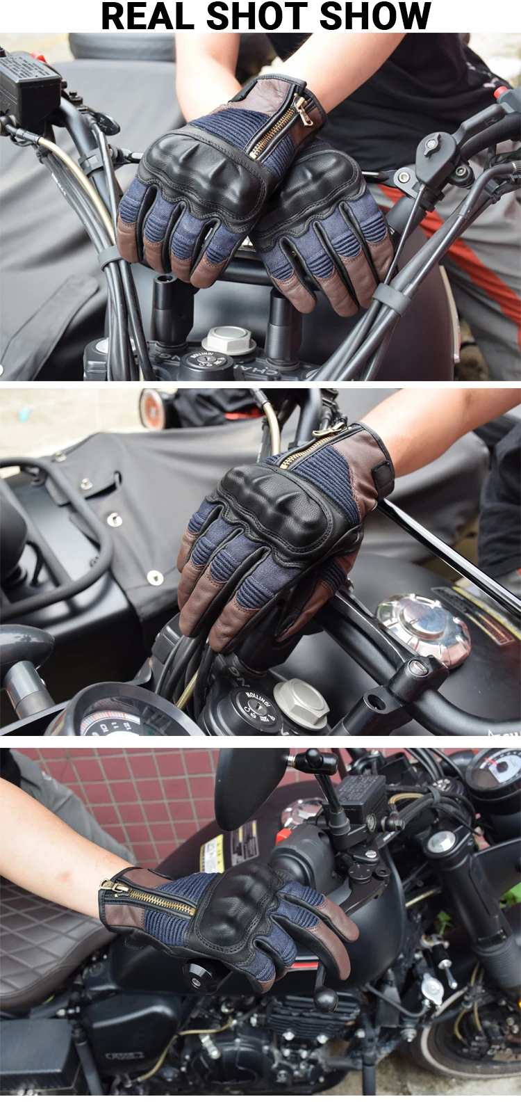 Gants De Moto En Cuir Marron Vquattro City Aston Personnalisés Vente En