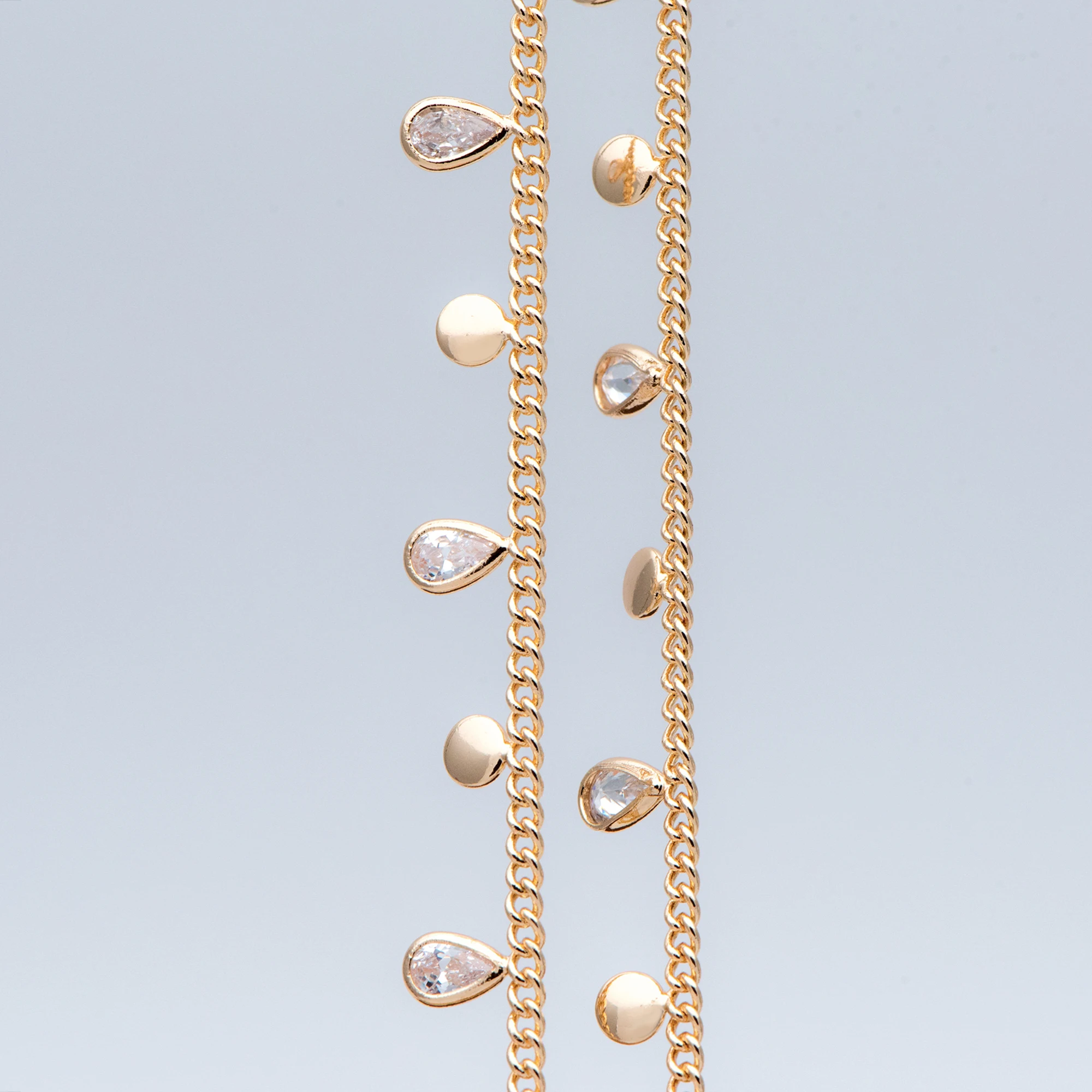 Золотая цепочка с круглыми дисками и фианитовая слезинка шармы, качественная бисерная цепочка(# LK-245-1)/1 метр = 3,3 фута
