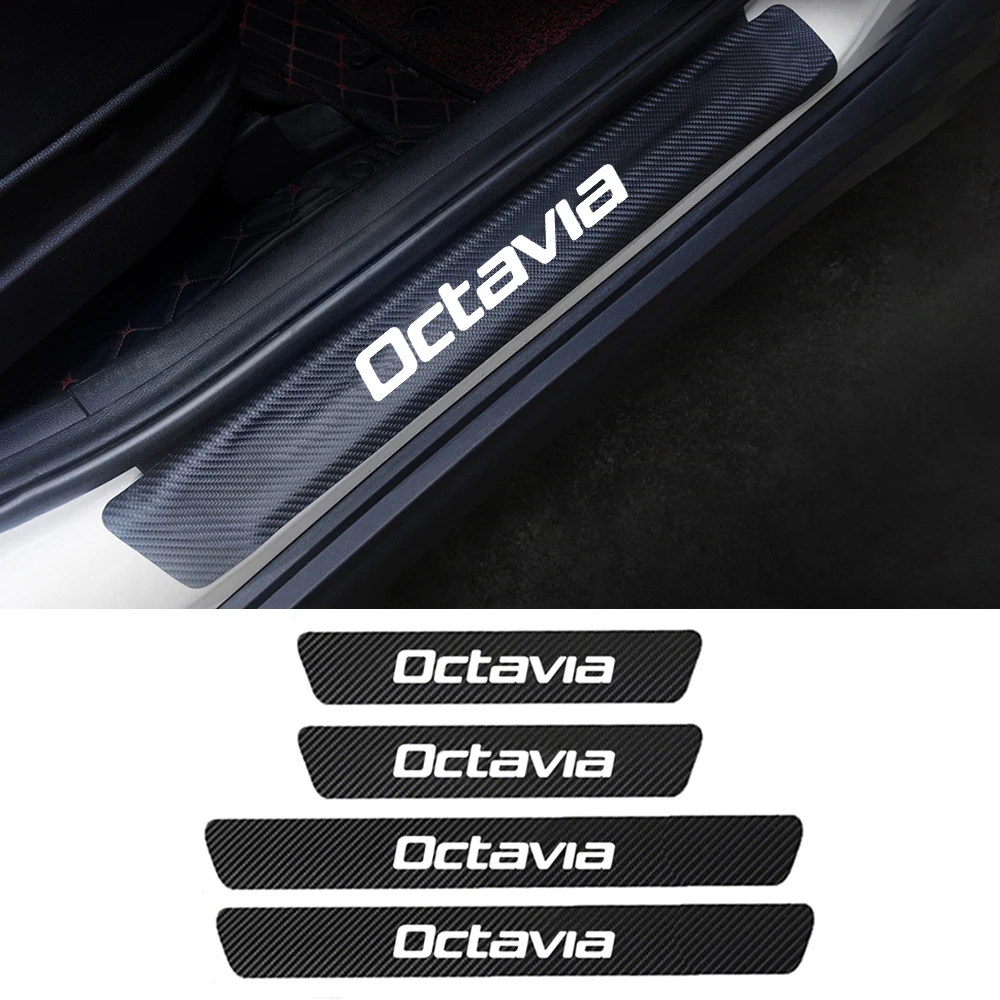 

4PCS Waterproof Door Sill Protector Carbon Fiber Door Protection Sticker For Skoda Octavia A5 A7 2 Car accessories Automobiles