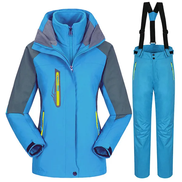 Sky blue 30 градусов зимний теплый лыжный костюм для женщин Водонепроницаемый 10K дышащий сноуборд куртки+ брюки женский открытый комплект спортивной одежды - Цвет: Sky blue