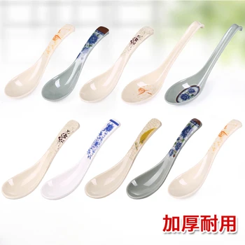 

Imitation porcelain tableware soup rice spoon melamine Chinese style summer lotus plastic noodles spoon creative 10pcs