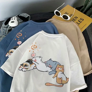 

Funny Cartoon Printed Large Men's T-shirt Hip-hop Round Neck Summer Japanese Harajuku Style T-shirt Fashion Loose Short Sleeves