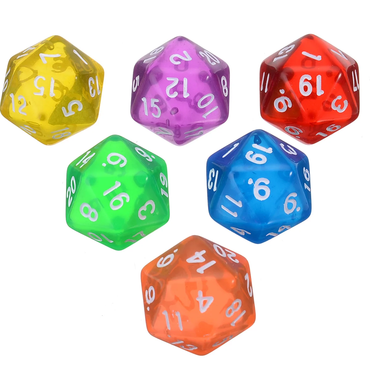 6pcs/set Twenty Sided Dice Clear Dice Set Colorful Funny Outdoor Dices For TRPG Games Dungeons & Dragons Mixed Colors