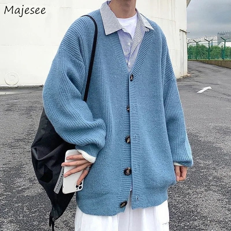 Los hombres chaqueta otoño prendas de vestir Tops suéteres de punto sólido suelto pijo Casual estilo coreano de moda Ulzzang diario todo-encuentro