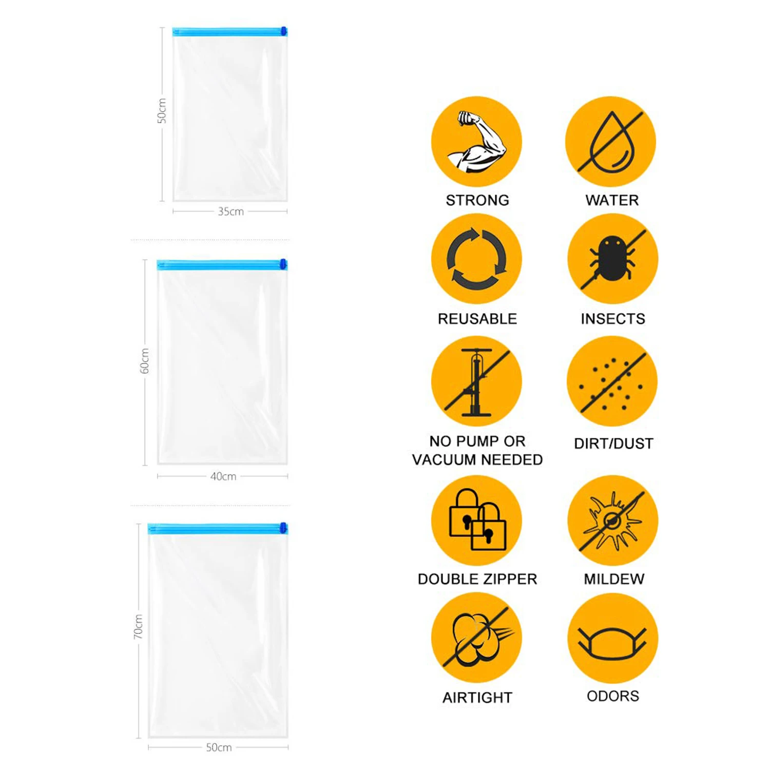 Reusable Vacuum Bag For Clothes 6 Pack Travel Hand Roll Vacuum Storage Bags for Suitcase and Luggage Clothes Storage Save Space