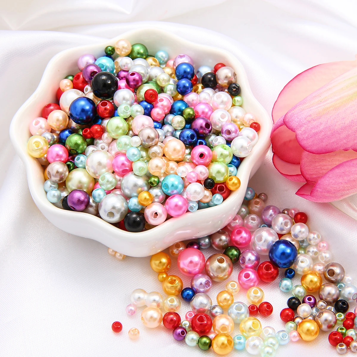 150Pcs/Pack Mix Size 3/4/5/6/8mm Beads With Hole Colorful Pearls Round  Acrylic