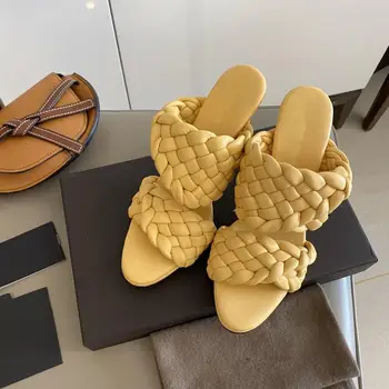 

Hot Sale New Shoes Women Summer Leisure Women Slippers Pu Sheepskin High Heels Thin Heels Women Slippers Zapatos De Mujer