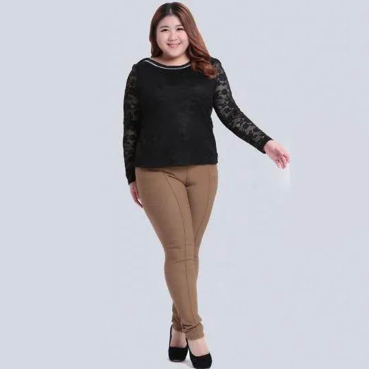 Капри, женские штаны, зима, XL-6XL, для женщин, карандаш, большой размер, брюки, эластичные, высокая талия, утолщенные, плюс бархат, тянущиеся брюки M694