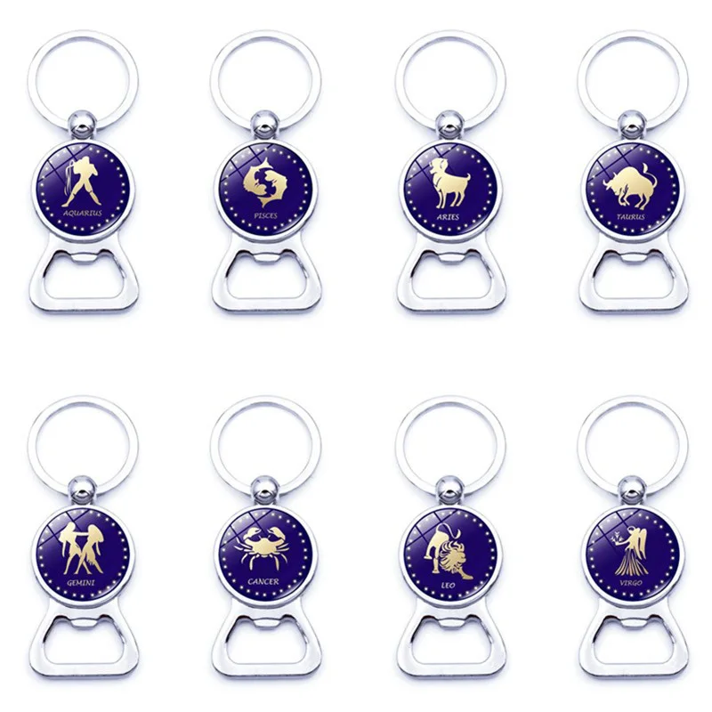 

New Products Accessories 12 Constellation Time Capsule Metal Stone Key Ring Creative Beer Bottle Opener Key Ring