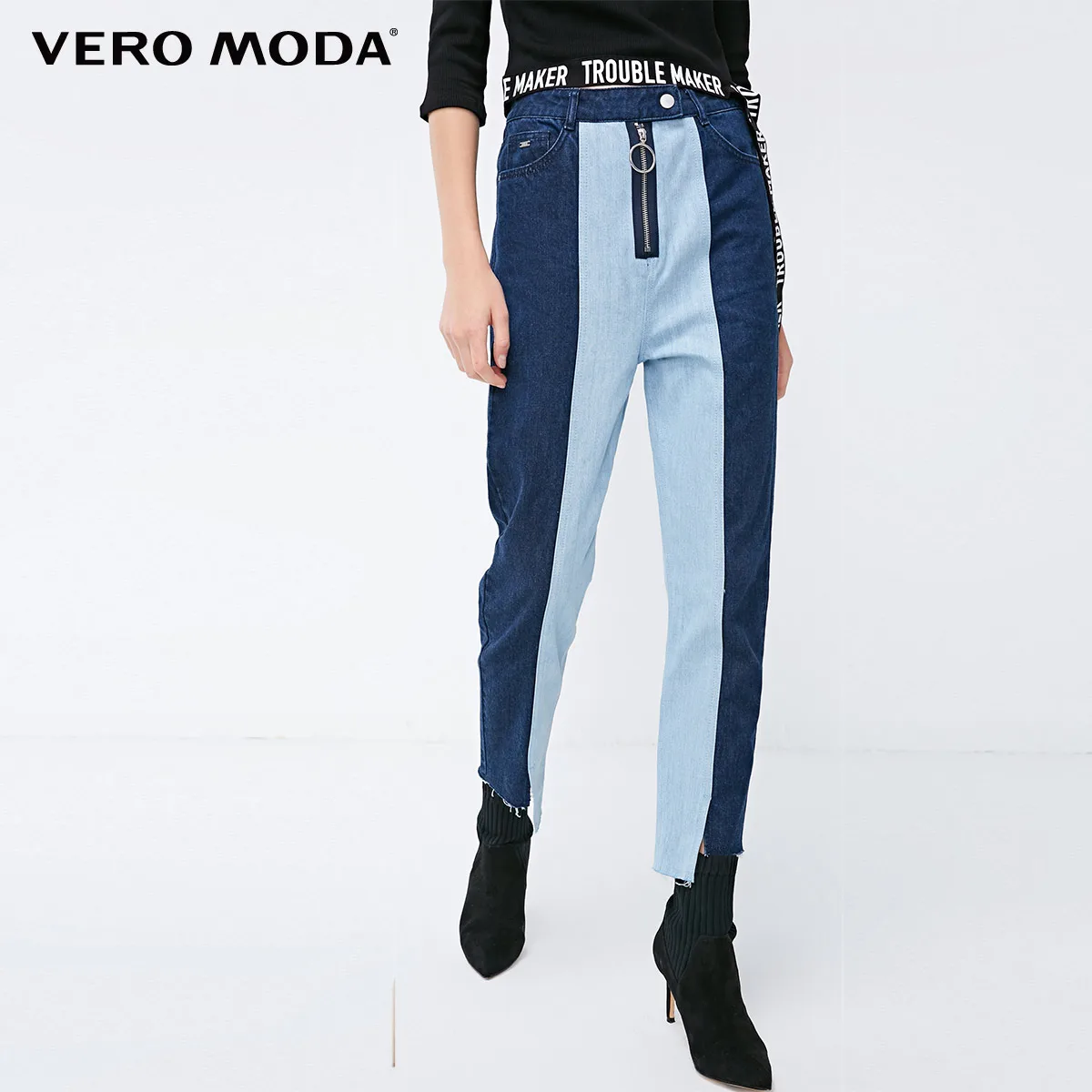 Vero Moda Новые поступления уличный стиль женские сплайсированные Высокая талия укороченные джинсы | 318449530 - Цвет: Indigo blue denim