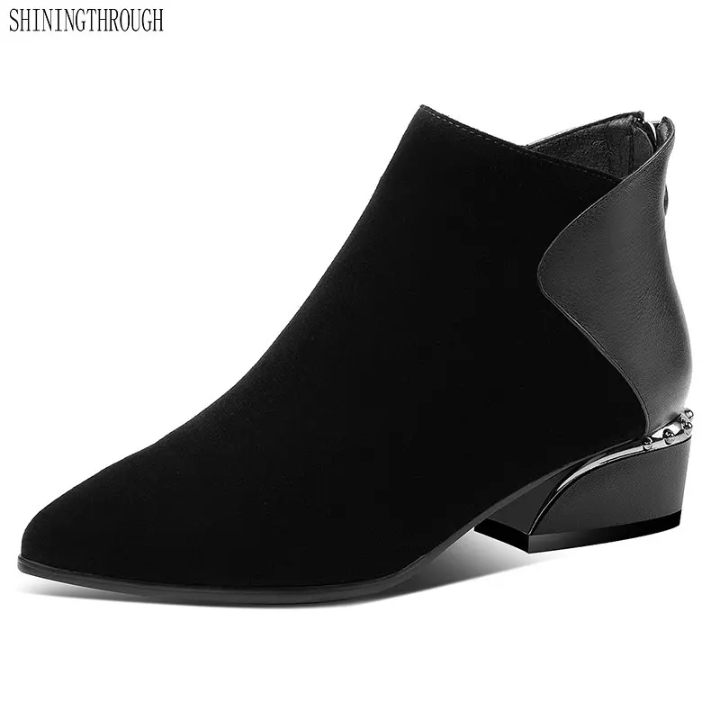 

Genuine Leather Women Ankle Boots ladies dress party Boots winter Shoes Woman med heels Short Boots size 41 42