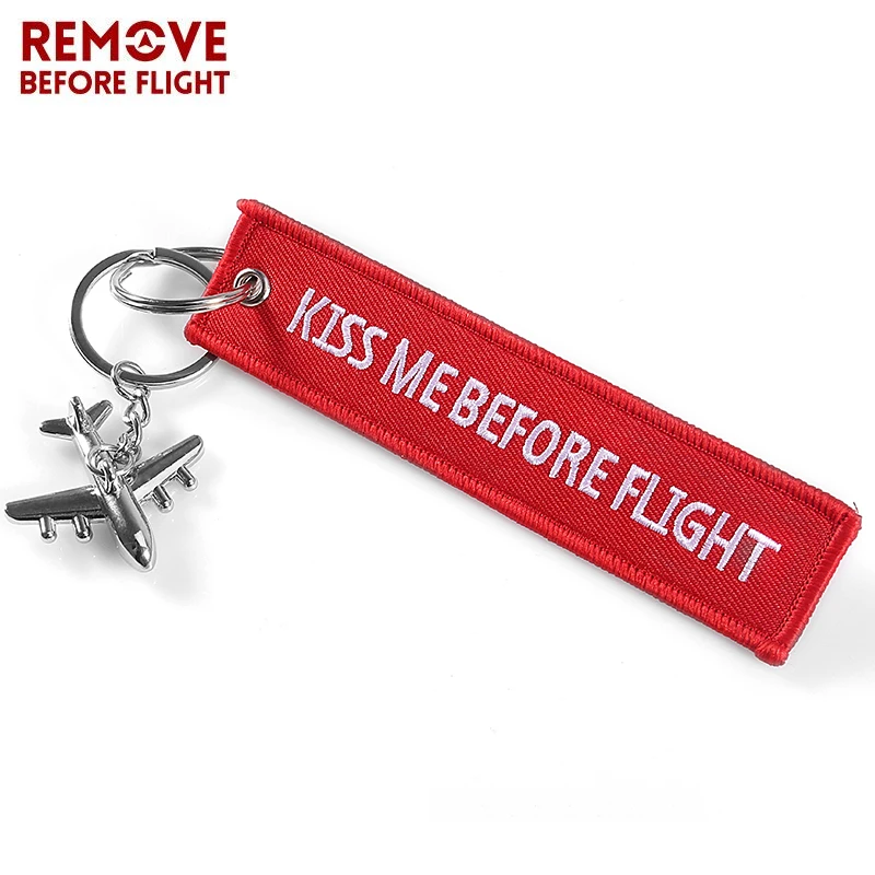 Kiss Me Before Flight Key Chain Anahtarlik Label Embroidery Keychain with Metal Plane for Aviation Gifts Car Keychains | Украшения и