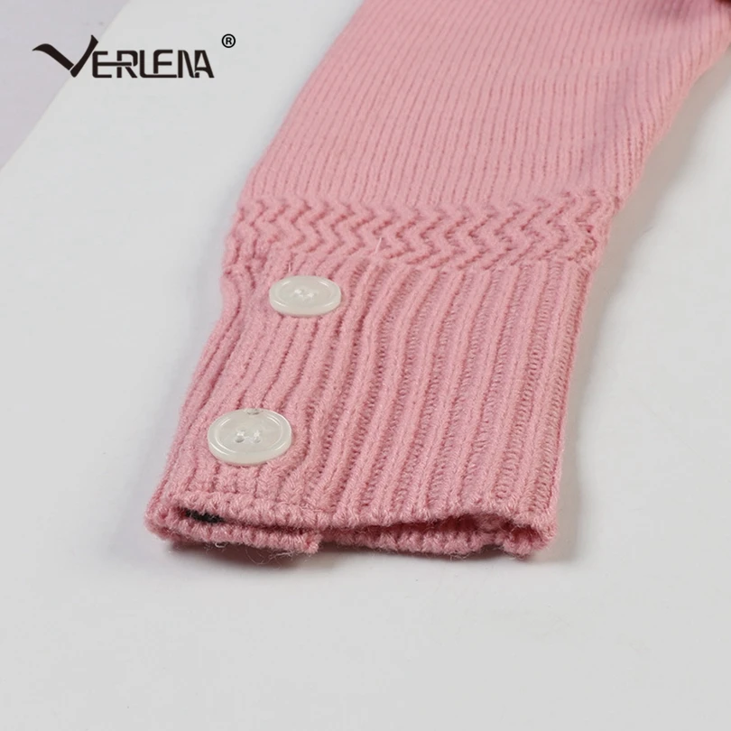 Verlena Stripe Decorated V-Neck Cardigan Long Sleeve Double Patch Pockets Sweet Pink Casual Autumn Sweater Women Pull Femme