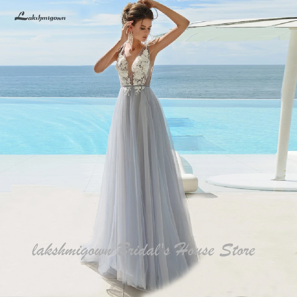 Lakshmigown сексуальное синее пляжное свадебное платье-бохо Vestidos de Novia Mariage свадебное платье с v-образным вырезом Свадебные платья без спинки