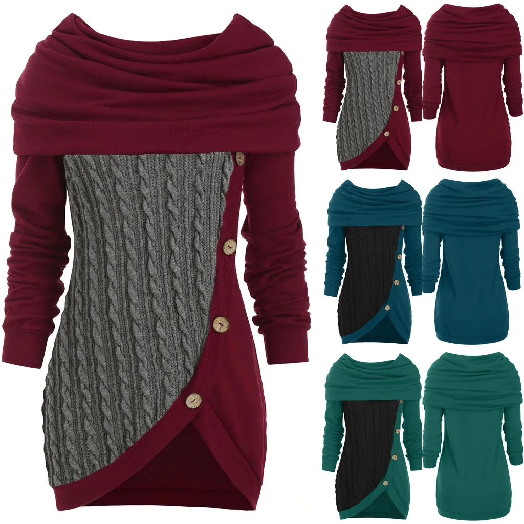 Женский зимний свитер ассиметричного размера плюс 5XL, женский свитер с О-образным вырезом и длинным рукавом, однотонный топ с рисунком, свитер женский@ 45