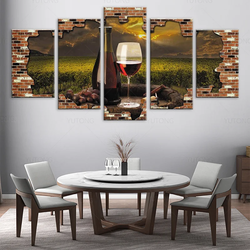 5 panels Modern Canvas Print Art Home Decor Wine Glass Wall Artwork