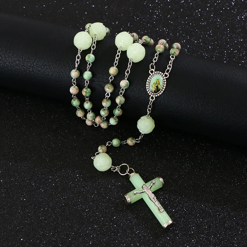 KOMi Religious Gothic Alloy Luminous Beads Rosary Necklaces Christ Jesus Cross Charms Praying Jewelry Collana R-378 | Украшения и