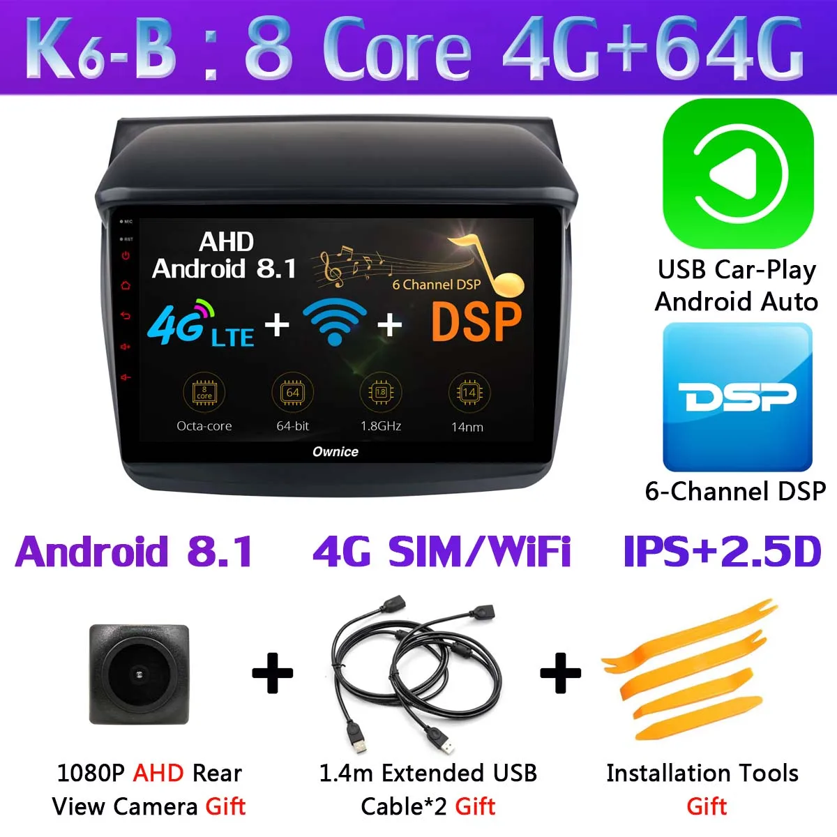 " 1DIN 360 ° панорамный Android автомобильный DVD gps Навигатор Радио для Mitsubishi Pajero Sport L200 Trion Видео Аудио CarPlay DSP 4G LTE - Цвет: K6-B-CarPlay