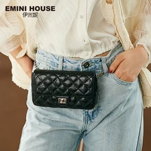 EMINI HOUSE сумка на пояс с ромбовидной решеткой из натуральной кожи, сумка на цепочке, сумки через плечо для женщин, сумка на плечо, дамская сумочка
