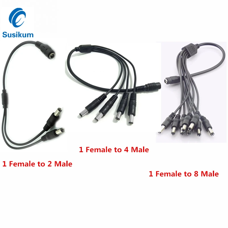 Adaptador de Cable de salida macho para cámara de seguridad CCTV, bifurcador de corriente de 5,5x2,1mm, color negro, 10 unidades