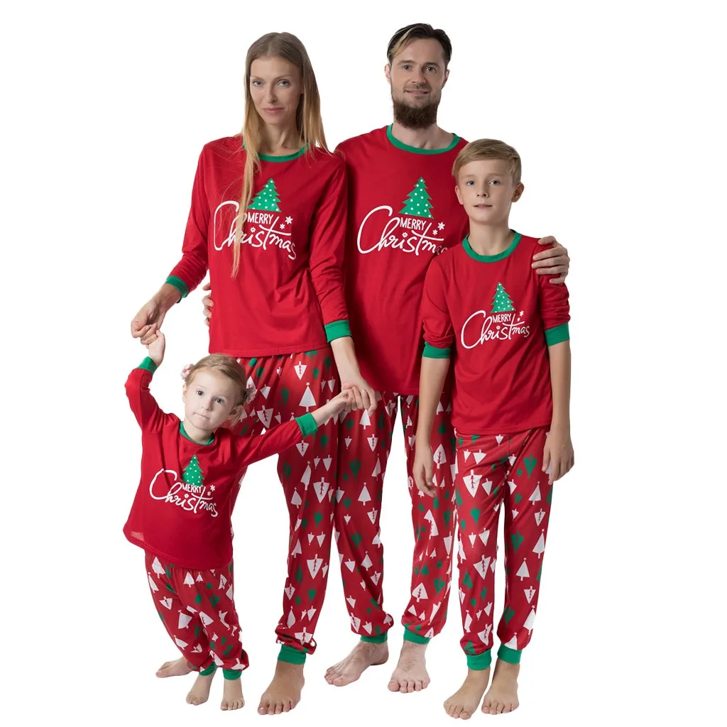 ARLONEET/Рождественские одинаковые комплекты для семьи, топ с рисунком елки+ штаны в клетку Рождественская, новогодняя, семейная одежда с Сантой, Пижамный костюм CO07