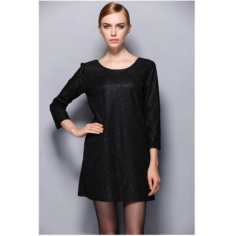 New Elegant Women's Vintage O Neck 3/4 Sleeve Dress Lace Loose Mini Dress Ladies Casual Evening Party Wear Summer