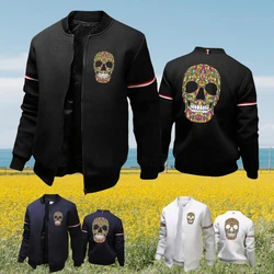 Men's Psychedeli Skelet Print Jacket Fall Winter Solid Color Personality Coat Casual Outdoor Baseball Uniform Zipper Streetwear Men's Psychedeli Skelet Print Jacket Fall Winter Solid Color Personality Coat Casual Outdoor Baseball Uniform Zipper Streetwear