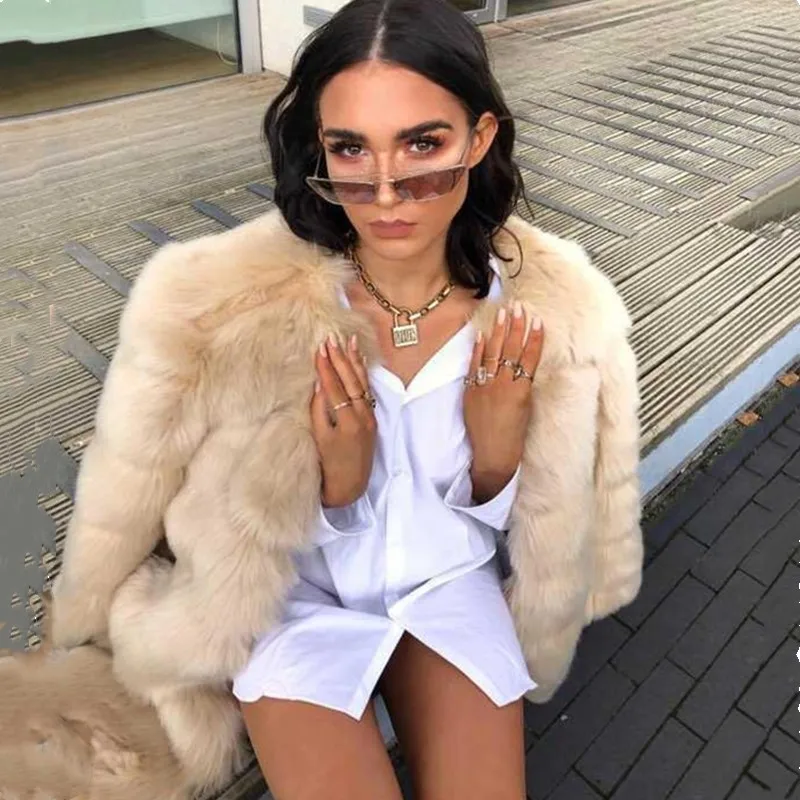 2019 Winter Turn-down Collar Hairy Shaggy Faux Mink Fur Coat warm Vintage Long sleeve Furry Women Jacket Outerwear | Женская одежда