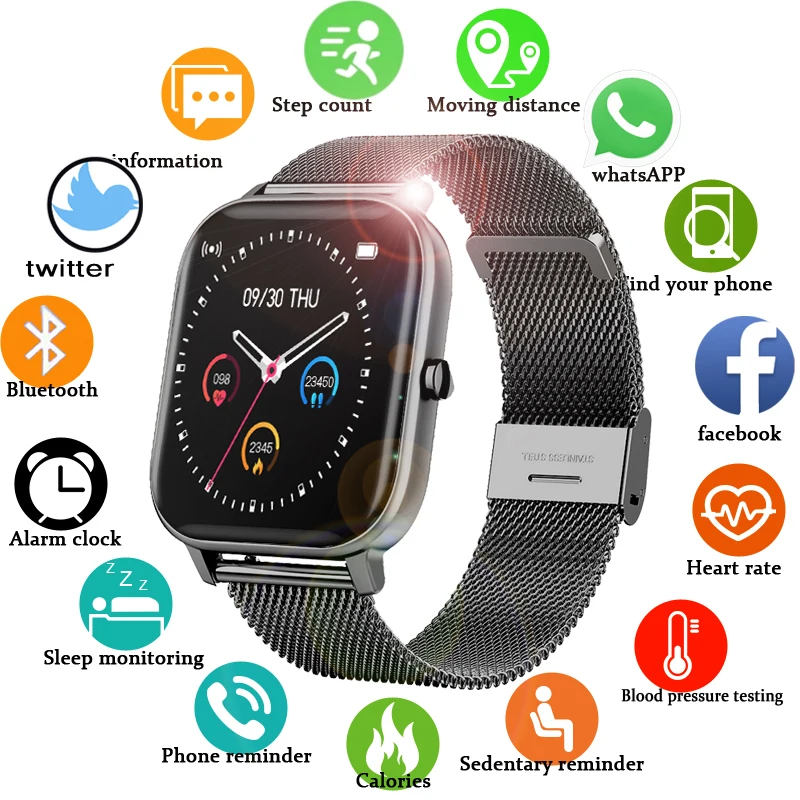 2021 New P8 Color Screen Smart Watch Women men Full Touch Fitness Tracker Blood Pressure Smart Clock Women Smartwatch for Xiaomi