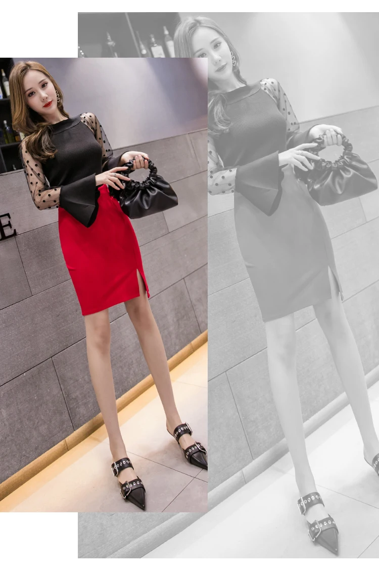 Elegant Women's Pencil Skirt New Fashion Korean OL Style Red Black Mini Skirts High Waist Work Office Bodycon Skirt