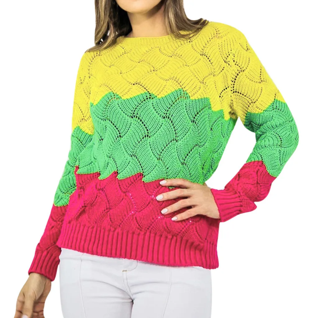 Vrouwen зима Lange Mouwen Crewneck Gebreide Trui винтажная соединяющая Herfst Dames Trui джемпер Mit Streifen свитер женский