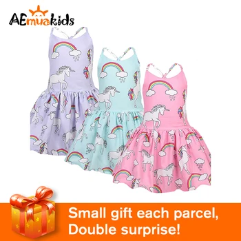 

Unicorn Dress Summer Children's Clothing Kids Dresses For Girls Rainbow Printed Costumes Vest Frocks Pink kids dresses for girls
