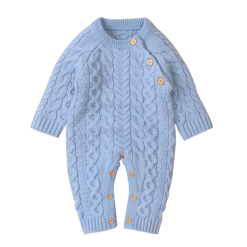Детский теплый комбинезон для маленьких мальчиков и девочек, вязаный однотонный однобортный комбинезон, одежда, свитер, наряд