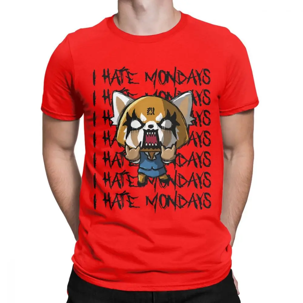 Мужская футболка Aggretsuko aggression Retsuko Camiseta I Hate Monday футболки из хлопка Одежда забавная фраза футболки с принтом - Цвет: Красный