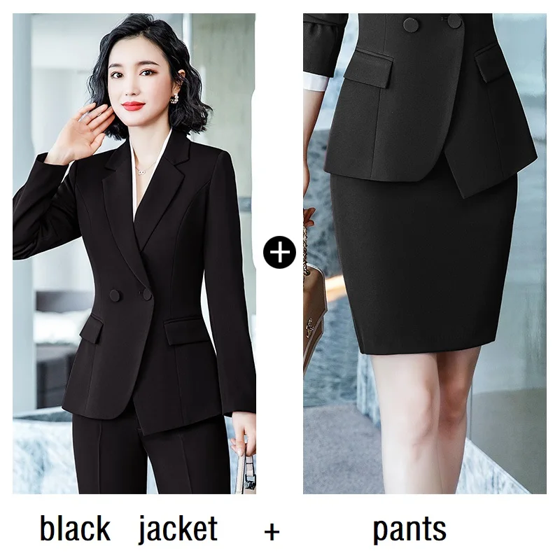 black jacket skirt Женские костюмы, тонкий осенне-зимний ассиметричный жакет, штаны, комплект из 2 предметов, женские брючные костюмы, женские костюмы, 9901 - Цвет: black jacket skirt