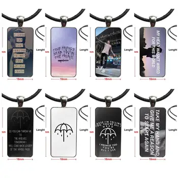 

For Child New Bring Me The Horizon Bmth Steel Color Glass Cabochon With Rectangle Shaped Pendant Choker Necklace