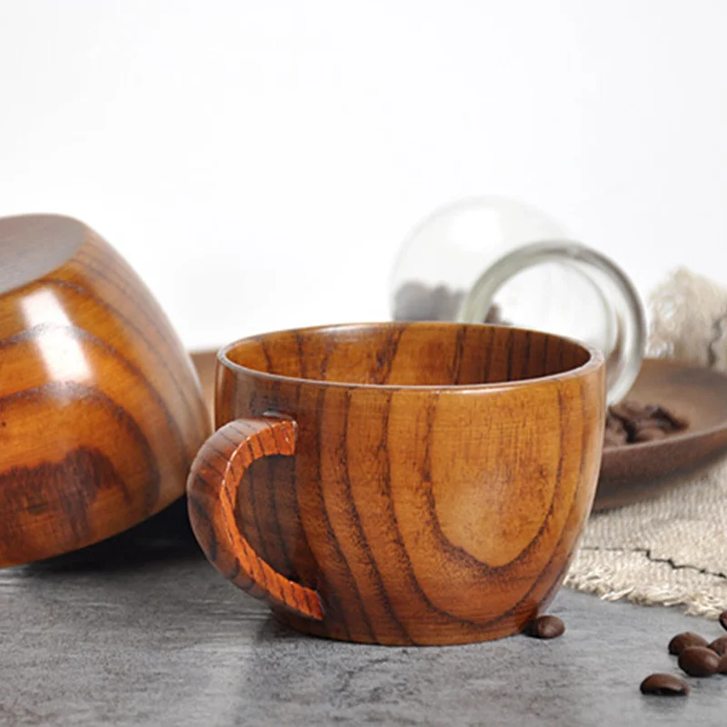 

Household Jujube Wood Flat Bottom Coffee Cup Office Handmade Tea Milk Mug Cup AIA99