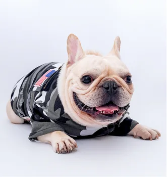 

Pet spring and autumn camouflage clothes small and medium dog French bulldog metal zipper patch bag outdoor cotton sweater