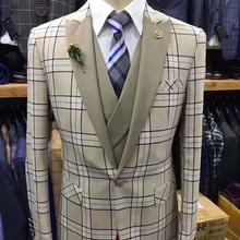 Мужской костюм, клетчатый квадратный Свадебный костюм, приталенный костюм из 3 предметов, смокинг, жених, шафера, Лучший человек, деловая одежда, костюм вечерние платья