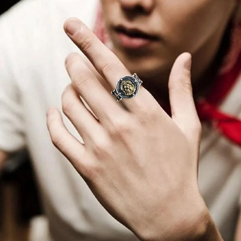 Vintage Lion Gothic Punk Hip Hop Motorcycle Biker Rock Adjustable Opening Male Jewelry stainless steel ring jewelry accessories adjustable rings opening ring