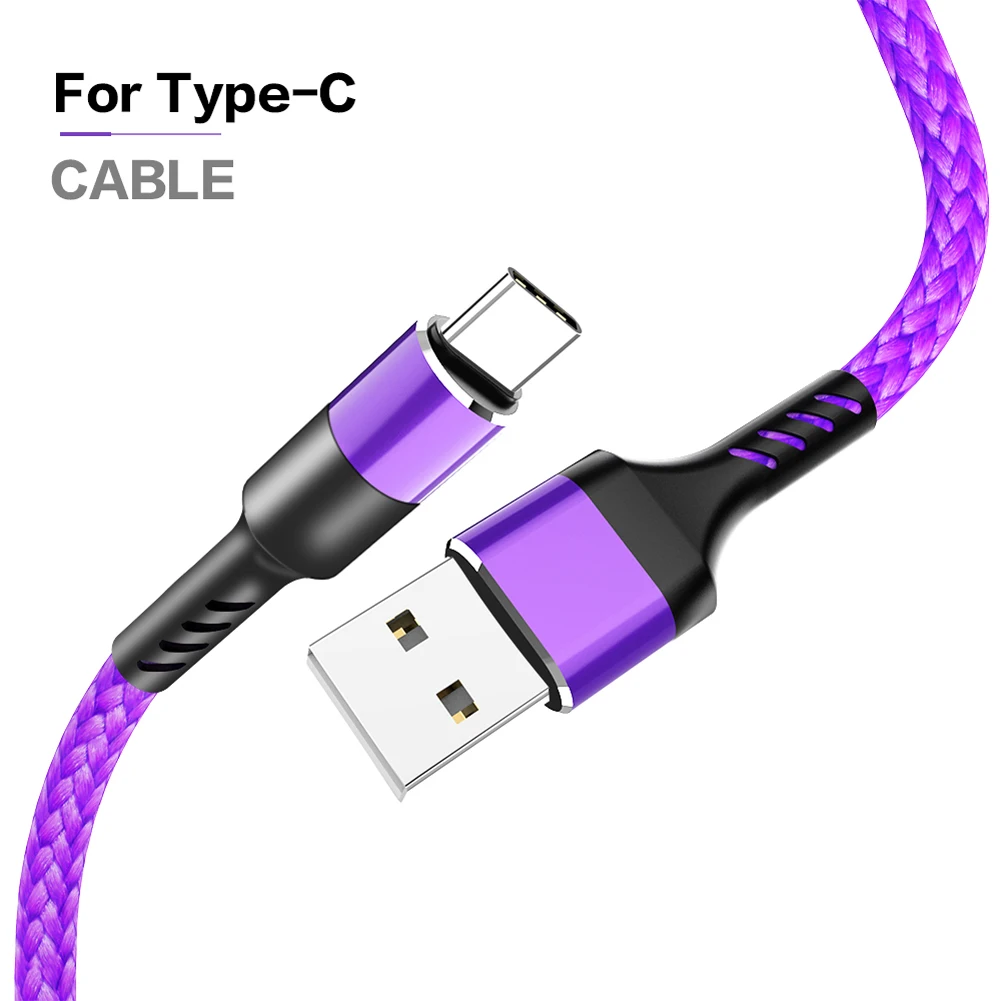 3A светодиодный кабель Micro usb type C для быстрой зарядки телефона Microusb для samsung Xiaomi huawei - Цвет: Purple Type C