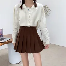 

Woolen Pleated Short Skirts Sweet Cool Girls Women Autumn and Winter Fashion High Waist College Style A-line Skirt SXHBSQ605