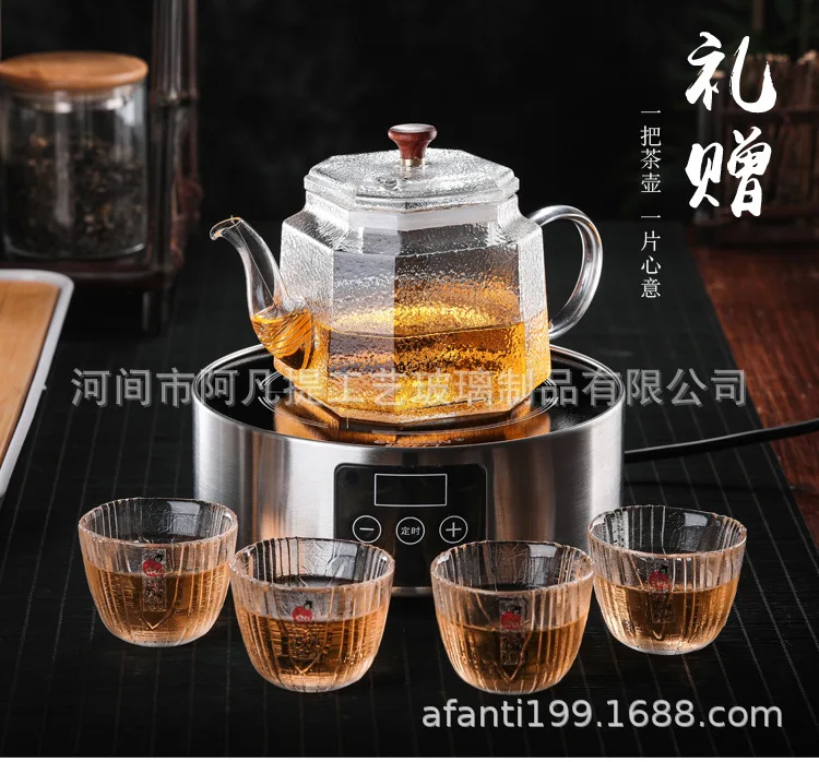 New Style High-temperature Resistant Glass Teapot Octagon Pot Kerman Fire Will Burn without Cracking Borosilicate Glass Tea Set
