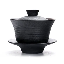 Черный керамический чайный набор кунг-фу в стиле Дзен, керамический чайный церемониальный набор с крышкой, чаша, ручной горшок, супница, керамическая чашка