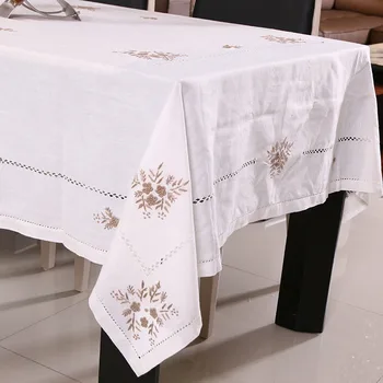 

Explosion Hand-Made Embroidery Table Cloth Pastoral Cotton Solid Rectangular Circular Multi-Purpose Drape Tablecloth