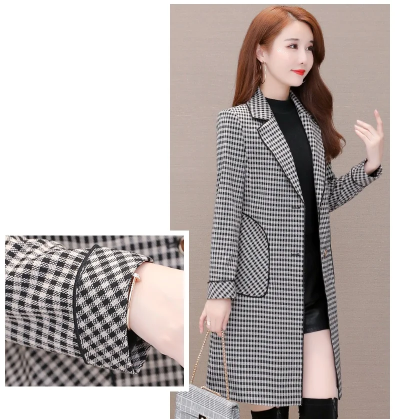 Lattice Windbreaker female Autumn coat New Classic coat Single-breasted slim Ladies coats Long sleeve Thicken trench coats 3XL