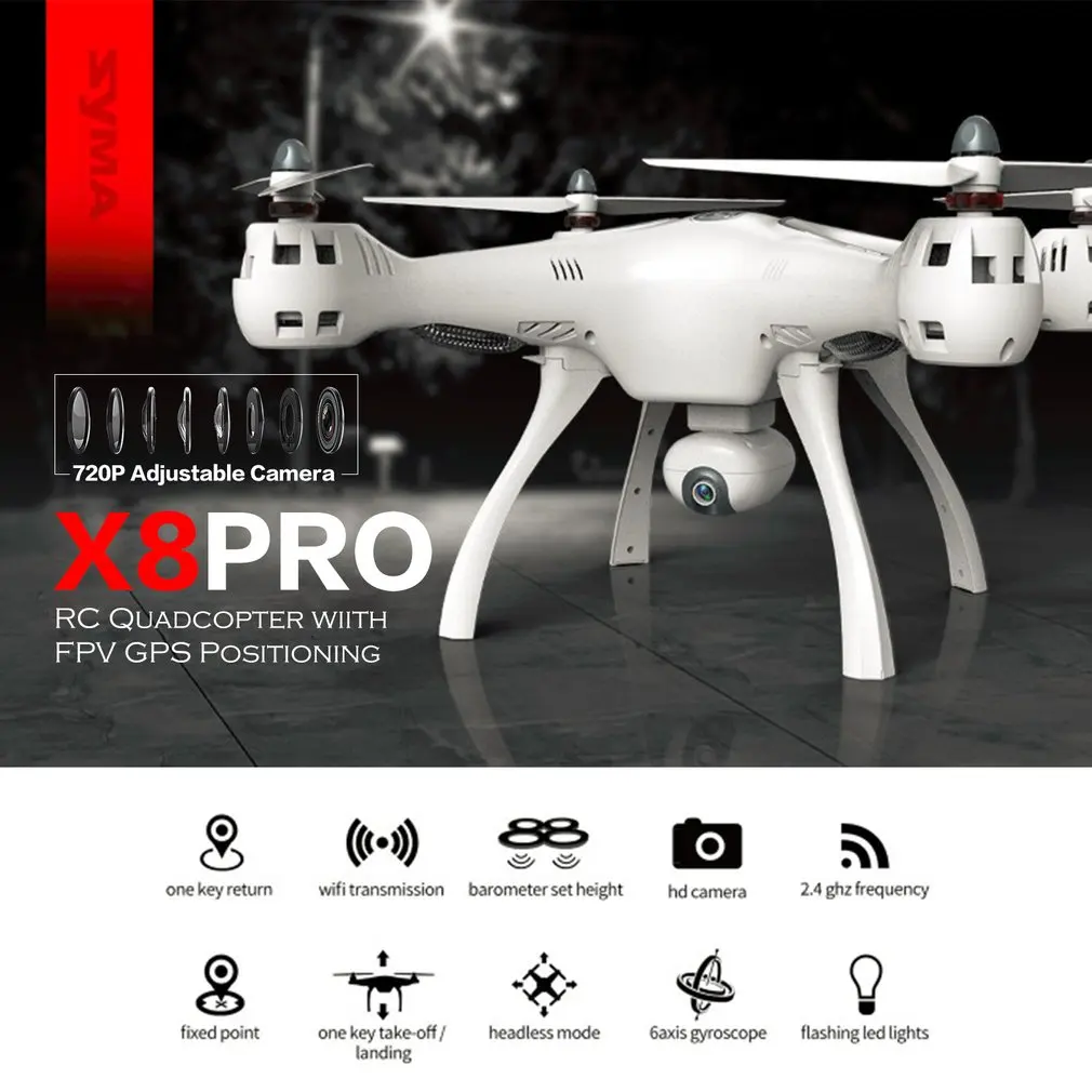 

SYMA X8PRO GPS DRONE WIFI FPV With 720P HD Camera Adjustable Camera rc drone Quadcopter 6Axis Altitude Hold x8 pro dron RTF Gift