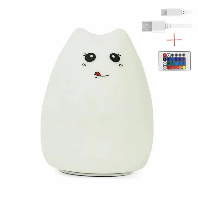 Силиконовый сенсорный светодиодный ночной Светильник для Для детей Детские 7 цветов Три выражение лица, с милым рисунком кота подарок лампа USB литиевая Батарея - Испускаемый цвет: With Remote Control